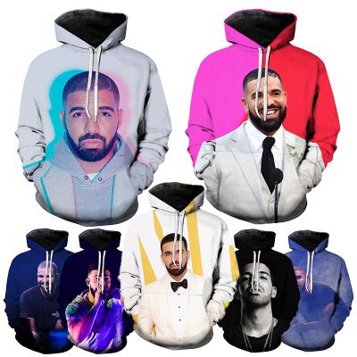 China High Quality Windproof Oversized Pullover 3D Printed Hoodies For Popular Mens Rap Singer Drake Fashion Casual 3D Printed Mens Hoodies for sale