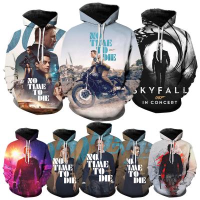 China Windproof No Time To Die 007 3D Printed Hoodies For Men James Band Digital Printing Pullover Polyester Blended Cotton Plus Sweater for sale