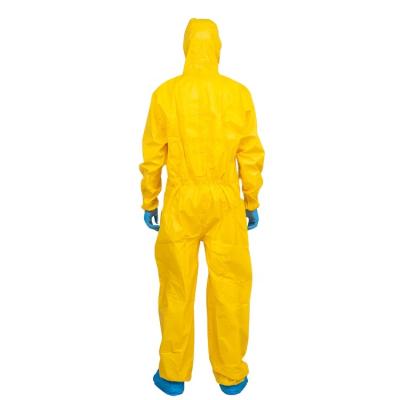 China Hoods or Collar+ Long Sleeves with Boots or Without or Customized Yellow PPE Protective Suit Chemical Disposable Coverall Suit for sale