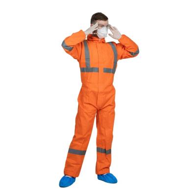 China Hoods or Collar+ Long Sleeves with Boots or Without or Customized Disposable Microporous Fire Resistant Reflective Tape Safety Coveralls for sale