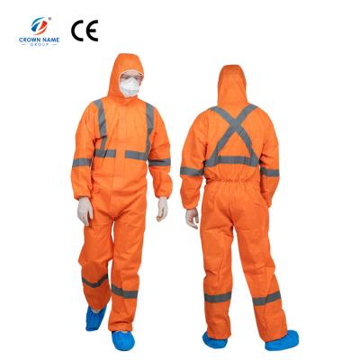 China Hoods or Collar+ Long Sleeves with Boots or Without or Customized Nonwoven Microporous Hooded Disposable Coverall with Reflective Tap for sale