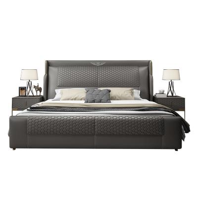 China Luxury Italian Design Convertible Gray Headboard King Size Queen Size Double Bed Leather Frame Beds With Storage Bedroom Furniture for sale