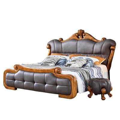 China Convertible luxury classic rococo french leather double bed wooden frame bed set for bedroom furniture for sale