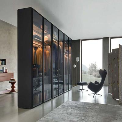 China Glass Wardrobe Sliding Door(Size)Adjustable Aluminum Frame Gray Color With L Shape Cabinet for sale