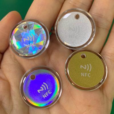 China Anti Small Waterproof/Waterproof Metal Hologram 30mm 13.56mhz Waterproof Social NFC Tags Epoxy Sticker for sale