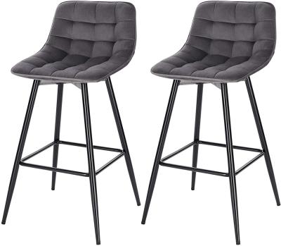 China Save Place Dark Gray Bar Stools Modern Velvet Barstools Kitchen Chairs Bar Industrial Home Living Room Chair Breakfast Metal Black Leg for sale