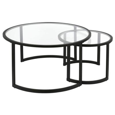 China Other glass coffee table top set nested round glass coffee table with black round solid for sale