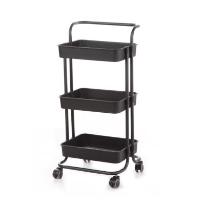 China 3 Tier Metal Rolling Cart Storage Stocked Utility Cart With Wheels for sale