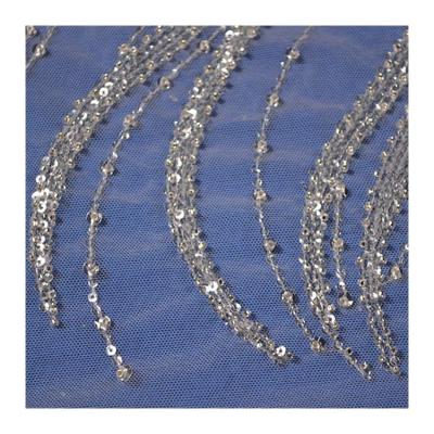 China Viable newcomers wholesale heavy handmade bead embroidery lace fabric from beads with sequins beaded embroidery for women Lady Dress for sale