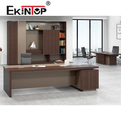 China Customize Ekintop Designer Classic Fancy t Simple Cheap Timber Shaped 2 Person Office Working Desk for sale