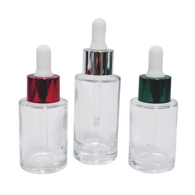 China Flat Shoulder Oil E Essential Liquid Serum Clear Frosted 15ml 30ml 1/2 Recyclable Personal Care Eco-Friendly Clear Frosted Glass Dropper Bottle 1 oz for sale