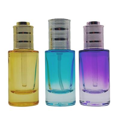 China Eco-friendly 1oz 30ml luxury matte frosted clear glass push button press pump dropper cap serum bottle with push button dropper for sale