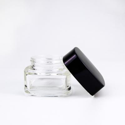 China 20ml 30ml 50ml Stocked Rectangular Glass Jar With Black Lid for sale