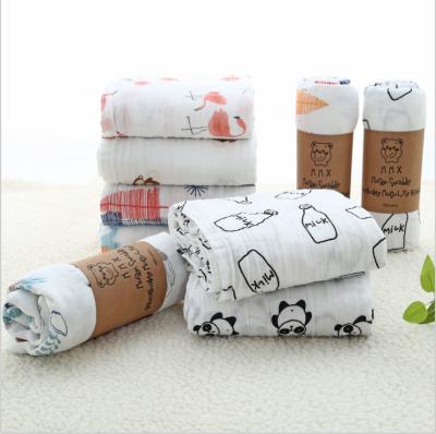 China PORTABLE 120*120cm Fox Bear Baby Muslin Wrap Newborn Baby Blanket To Use Functional Blanket for sale