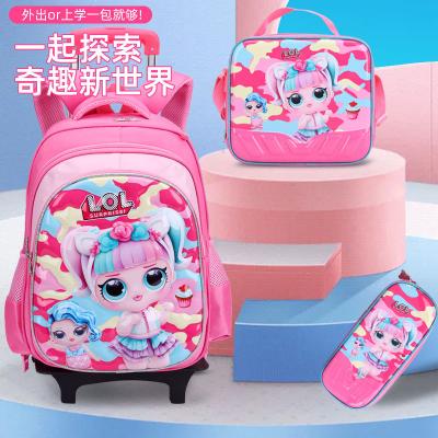 China New Custom Wholesale Anti-theft Cartoon Printing Trolley Backpack School Kids School Bag With Wheels Child School Trolley Bag For Boys Girls for sale