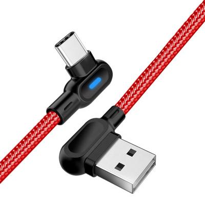 China Type-C 1m Nylon Cable Double MP3/MP4 Player USB 2m 90 Degree Elbow With Led Light Fast Charge Charging USB Data Cable for sale