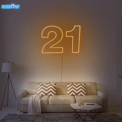 China Free Shipping Rebow 50CM LANDSCAPE Dropshipping Rebow Party Birthday Home Event LED Light Electric Hanging Number 21 Custom Neon Sign for sale