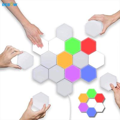 China Dropshipping Modern Bulk Lampshades 6 PCS Color Sensitive RGB Hexagon Touch Light Modular Wall Led Honeycomb Touch Quantum Hexagon Light for sale