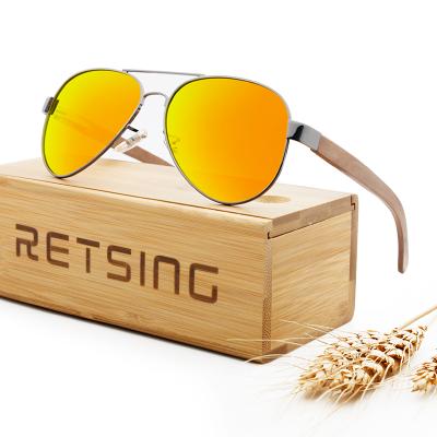 China Wholesale Cheap Sunglasses Fashion Metal Sunglasses Temple Wooden Sunglasses Polarized Wooden Bamboo Sunglasses CE for sale