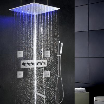 China With Thermostatic Slide Bar LED Shower Set System 20 Inch Rainfall Bias Shower Head With Handheld Jet Spa Body Jets for sale