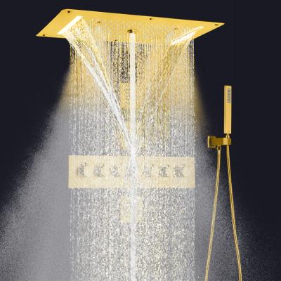 China Without Sliding Bar Swept Gold Thermostatic Shower System LED Hidden Shower Mixer Rainfall Waterfall Massage for sale