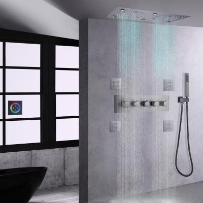 China Without Slide Bar Gray Shower Faucets Bathroom Faucet LED Rain Mist Massage Showers Set for sale