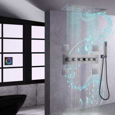 China Without Music Slide Bar Shower Head Shower Set Thermostatic Gun Gray Faucets Shower Body Spray LED Ceiling Rain Mist 4 Inch for sale