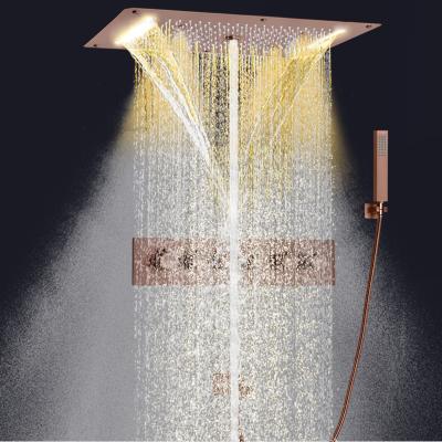 China Without Sliding Bar Brown 700 x 380 mm LED Thermostatic Tub Shower System Bathroom Shower Head with Hand Held for sale