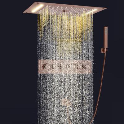 China Without Slide Bar 700X380 Mm Shower System LED Bathroom Thermostatic Hidden Rainfall Shower Head Spray Free Brown for sale