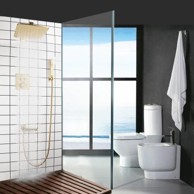 China Without Sliding Bar Modern Brushed Gold Bathroom Shower Set Wall Thermostatic Rainfall High Pressure Hand Shower for sale