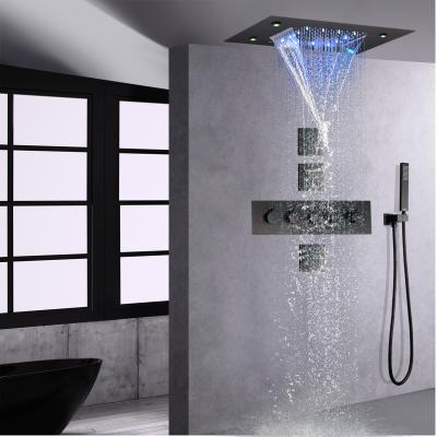 China Slide Bar Free Oil Rubbed Bronze Rain Shower Set 14 x 20 Inch Luxurious Bathroom LED Thermostatic Bath Shower Waterfall Shower Head System for sale