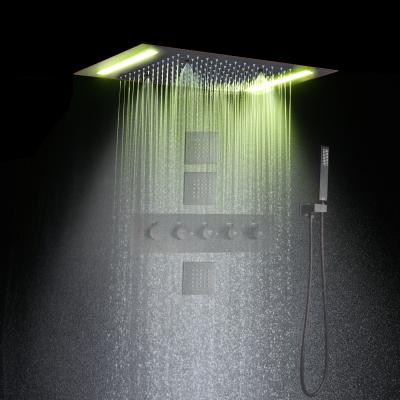 China Without Slide Bar GLOBE Thermostatic Shower Head For Bathroom Room With 14 x 20 Inch Ceil Rain Stainless Steel Shower Head LED Panel for sale