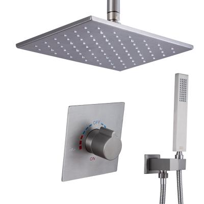 China Without Slide Bar China Factory Wholesale Price Nickel Brushed Bath And Shower Faucets Ceiling Mounted 28X18cm Rain LED Smart Shower Head for sale