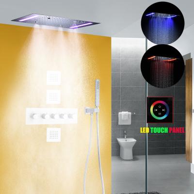 China Without Slide Bar Thermostatic Chrome Bath Shower Set 14 x 20 Inch LED Bathroom Shower Faucet Mist Thermostatic Rainfall Shower Head for sale