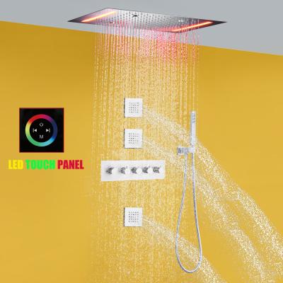 China Without Slide Bar Chrome Thermostatic Rain Shower System Set 14 x 20 Inch Luxury LED Bathroom Mist Shower for sale