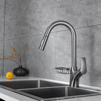 China Gray Luxury Contemporary Basin Sink Kitchen Faucet Gun Pull Out Single Handle Multifunctional for sale