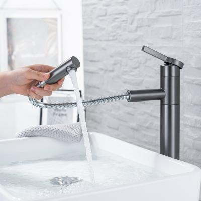 China Contemporary Modern Gray Pull Out Faucet Basin Gun Bathroom Faucet and Cold Tap Sink for sale