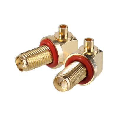 China RF Antenna Coaxial Cable Adapter Manufacture Customized Small SMA Gold Screw Waterproof Right Angle Connector for sale