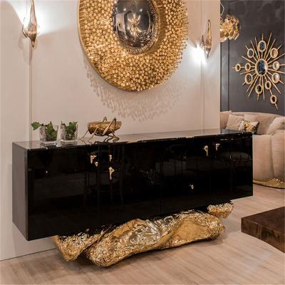 China European Style Luxury Art Sideboard Customized High Gloss Lacquer European Style Luxury Ebony Stainless Steel Sideboard for sale