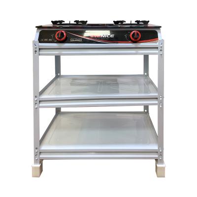 China Hotel Double Burner Cooktops Gas Stove Stainless Steel With Rack For Outdoor With Spice Rack for sale