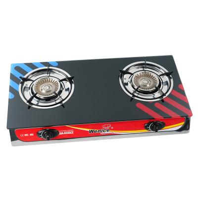 China Household 2 Dish Gas Stove Best Price Double Tempered Glass Double Burner Table High Temperature Gas Stove for sale