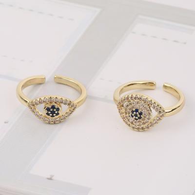 China CLARMER FASHIONABLE New Arrivals Geometric Brass 18K Gold Plated Zircon Adjustable Devil Eyes Rings For Woman for sale