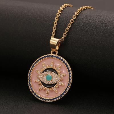 China CLARMER 2021 CLASSIC Enamel Necklace Geometric Lucky Eye Oil Dropping Pendant Necklaces for sale