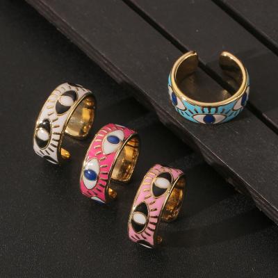 China FASHIONABLE HOT SALE Geometric Demon Eye Brass CLARMER Opening Oil Drip Rings Adjustable For Woman for sale