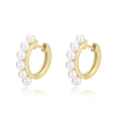 China CLARMER INS Style 925 FASHIONABLE Sterling Silver Geometric Pearl Hoop Earrings For Women for sale