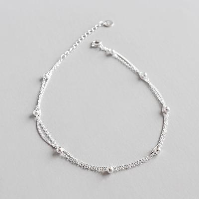 China The other Korean personality joker bead simple double - layer S925 Sterling Silver Chain Foot Anklet for female for sale