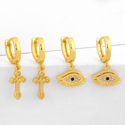 China TRENDY CLARMER 18K Gold Plated Eye Drop Earrings Gold Color Micro Paved Zircon Circle Earrings For Woman Jewelry for sale