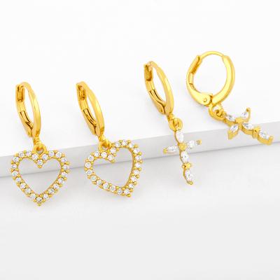 China CLARMER 18K Gold Plated FASHIONABLE Gold Plated Cross Pendant Heart and Cross Earrings Diamond Hoop Earrings For Woman for sale