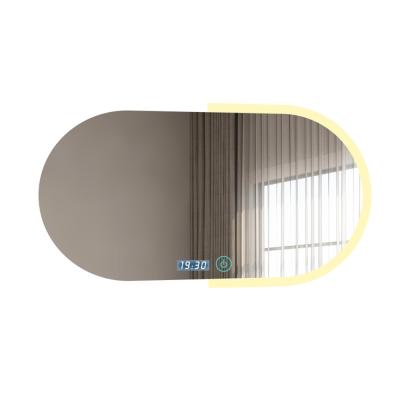 China Modern Oval Bathroom Fog Light Smart Silver Mirror Sensor Large Magnifying Touch Hotel Wall Led Mirrors for sale