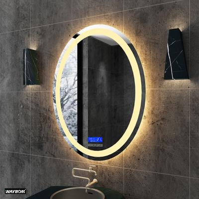 China Modern Oval Bathroom Fog Light Smart Silver Mirror Sensor Large Magnifying Touch Hotel Wall Led Mirrors for sale